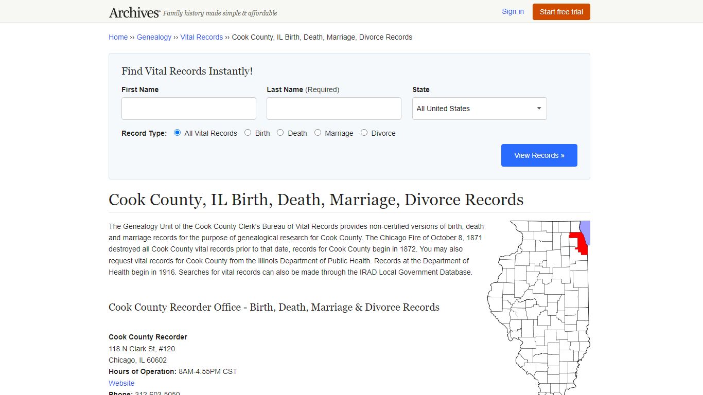 Cook County, IL Birth, Death, Marriage, Divorce Records - Archives.com